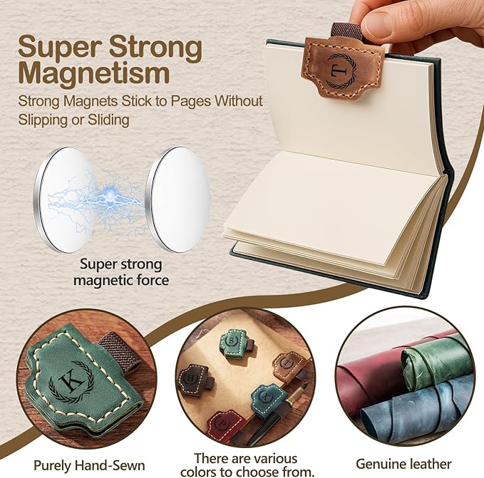 Artlaza Personalized Magnetic Leather Bookmark with Pen Holder - 26 Letters Custom Book Mark with Name Initial Engraved Book Marker for Readers, Book Lovers, Travelers - Gift for Women & Men(Brown，D