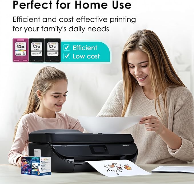 63XL Ink Cartridges Replacement for HP Ink 63 XL (2 Black and 1 Color Combo 3-Pack) for HP63 HP63XL 3830 4650 4520 4512 4510 4652 4655 5200 5255 5252 5258 3630 3632 2132 1112 2130 Printer