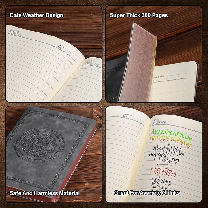 2025 Leather Vintage Journal Notebook,300 Pages,Leather Softcover Lined Journal Notebooks for Women Men,Notebook Journals for Writing Travel,Business,Office,Grey