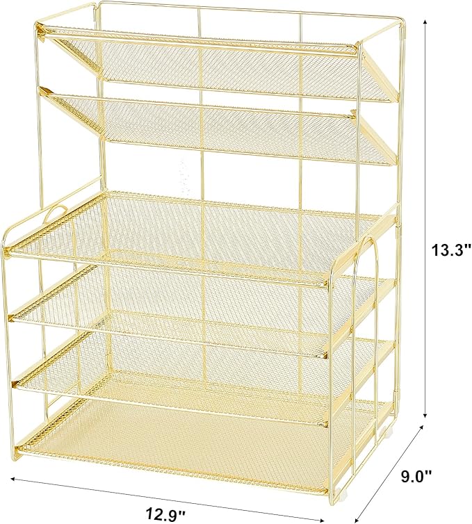 6-Tier Letter Tray Paper Organizer, Desk Organizers and Accessories, Desktop File Organizer, Office Desk Accessories for Office Supplies (Gold)