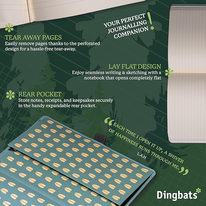 Dingbats* Wildlife Lined Writing Journal Notebook A5 - Vegan Leather Hardcover - Ideal for Work, Travel - Pocket, Elastic Closure, & Bookmark