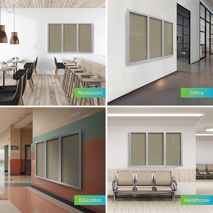 Ghent 48"x96" 3-Door Outdoor Enclosed Vinyl Bulletin Board, Shatter Resistant, with Lock, Satin Aluminum Frame - Caramel (PA34896VX-181), Made in the USA