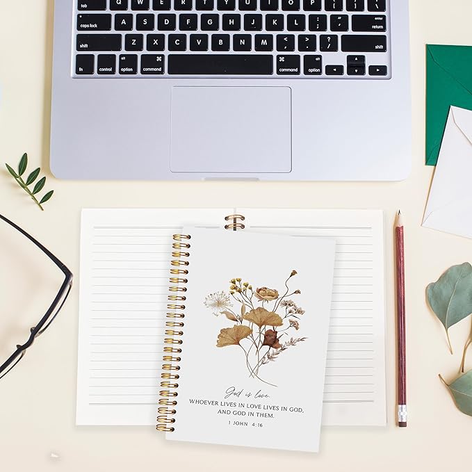 BearCake God is Love Floral Christian Notebook Journal, Christian Gifts for Women, Bible Notebooks for Note Taking, Bible Journaling Notebook, Hardcover Spiral Notebook 5.5x8.3