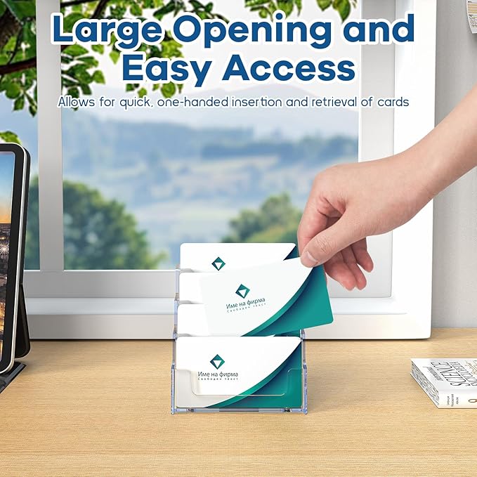 Acrylic Business Card Holder for Desk, Clear Plastic Business Card Stand with 4 Tier, Multiple Business Display Holder for Exhibition, Office and Hotel, 2 Pack