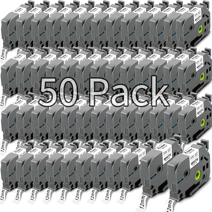 50x Replace for Brother 12mm 0.47 Laminated White TZ Tape, P Touch Label Tape Compatible with Brother Label Maker PTouch PTH210 PTD220 PTH110 PT-1280 PT-1880, Black on White, 1/2 Inch x 26.2 Feet