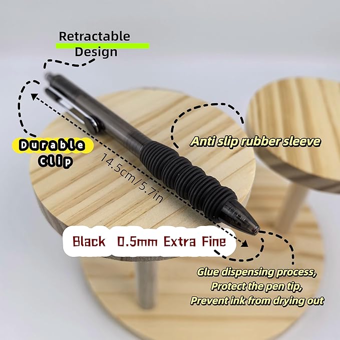 Fengtaiyuan Black Ink, 0.5mm, Retractable Gel Ink Rollerball Pens, Extra Fine, Comfortable Grip, Easy Hold, Writting Smooth, 18 Pack (BlackZS05P18)