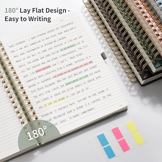 EMSHOI A4 Leather Hardcover Spiral Notebook College Ruled – 300 Numbered Pages, 100 GSM, Lined Journal for Women & Men Work, Journaling, Note-Taking, 8.27” x 11.2” Gray Blue