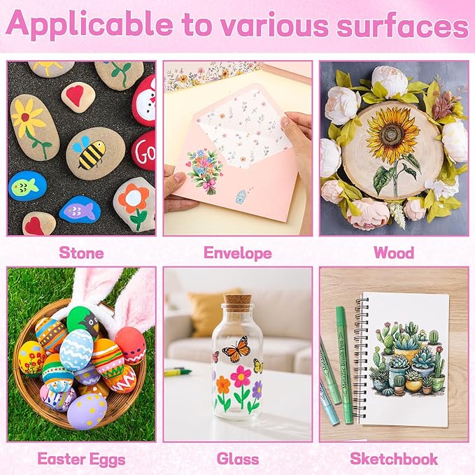 24 Pack Metallic Markers, Dual Tip Glitter Pens for Black Paper & Rock Painting Metallic Acrylic Paint Markers for DIY Crafts, Scrapbooking, Glass, Wood, Cards Alcohol Based Quick Dry Ink