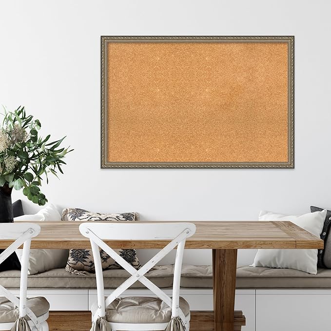 Amanti Art Natural Cork Board for Wall, 26x38 Vision Board with Silver Wood Frame, Large Corkboard Office Decor for Home Organization, Traditional Corkboard Pinboard to display items for home