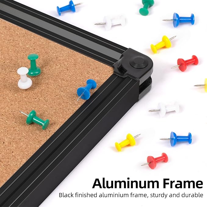 Board2by Extra Large Cork Bulletin Board 60" X 36", Black Aluminum Framed 5'x3' Corkboard for Wall, Wall Mounted Notice Pin Board with 18 Push Pins for School, Home & Office