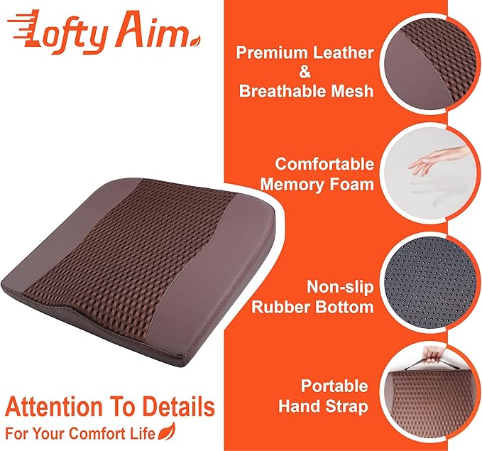 Car Seat Cushion, Comfort Memory Foam Car Cushions for Driving - Sciatica & Lower Back Pain Relief, Driver Seat Pillow for Auto, Office Chair, Wheelchair - 4D Mesh Brown