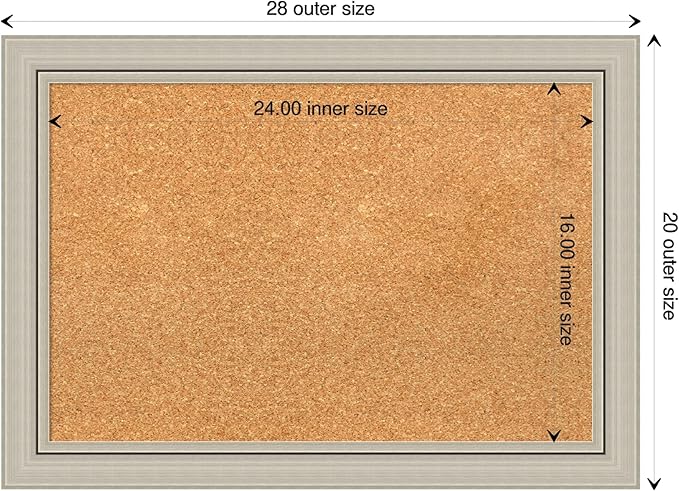 Amanti Art Natural Cork Board for Wall, 20x28 Vision Board with Silver Wood Frame, Medium Corkboard Office Decor for Home Organization, Casual Corkboard Pinboard to display items for home organization