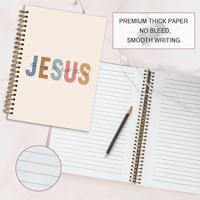 Bible Notebook, A5 Spiral Christian Journal with Floral Pink Butterfly Notebook, Bible Verse Jesus, Inspirational Notebooks for Women, Bible Study, Gift for Birthday Christmas, Office Supplies