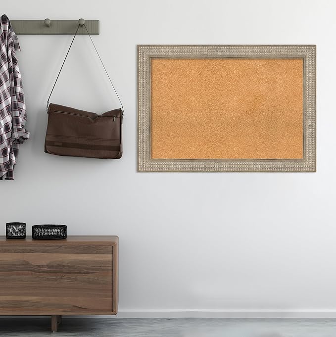 Amanti Art Natural Cork Board for Wall, 30x42 Vision Board with Silver Wood Frame, Large Corkboard Office Decor for Home Organization, Traditional Corkboard Pinboard to display items for home