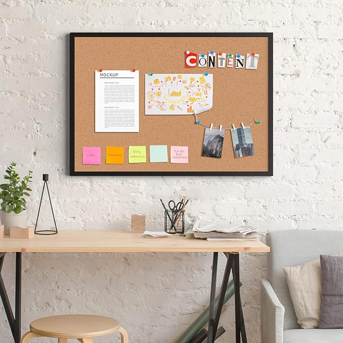Board2by 2-Pack Cork Board Bulletin Board 36 x 48, Black Wood Framed 4x3 Corkboard, Office Board for Wall Cork, Large Wall Mounted Notice Pin Board with 32 Push Pins for School, Home & Office