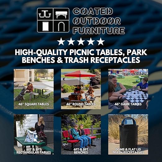 Coated Outdoor Furniture 32-Gallon Heavy-Duty Punched Steel Round Trash Receptacle, Commercial Outdoor Waste Bin with Liner & Dome Lid – Made in America (Textured Yellow)