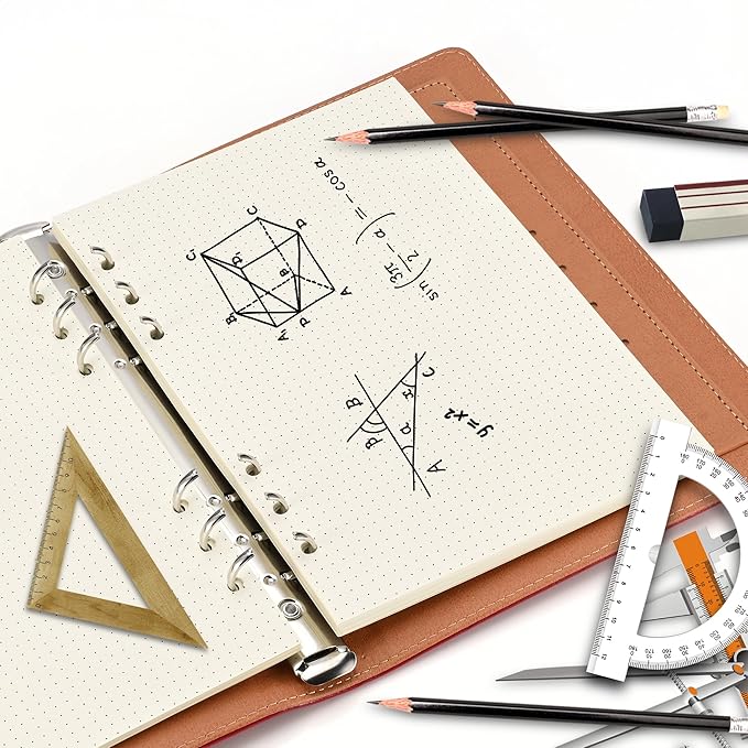 A5 Dot-Ruled Refill Paper, 100gsm Thick Beige No-Bleed Sheets (2 Packs, 80 Sheets Each), Pre-Punched – Fits A5 6-Ring Binders for Office, School & Teachers