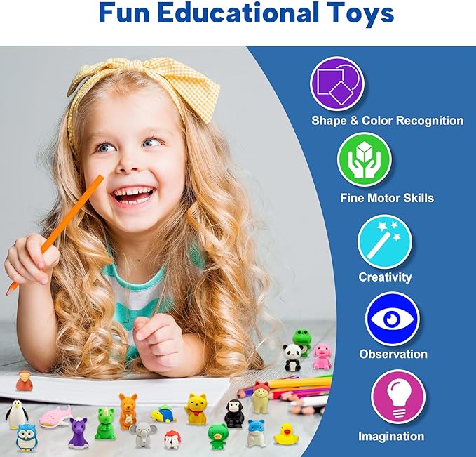 Animal Erasers for Kids, 35 Pcs Pencil Erasers Bulk Mini Animal Erasers Treasure Box Toys for Classroom Prizes School Supplies Party Favors