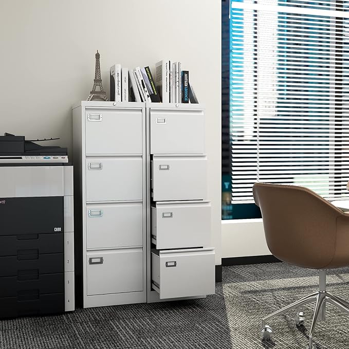 4 Drawer File Cabinet with Lock Metal Vertical File Storage Cabinet Office Home Steel Vertical File Cabinet for A4 Legal/Letter Size Narrow File Cabinet Locked,Assembly Required