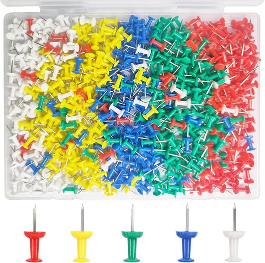 500 Pack Push Pins Tacks, Colored Map Push Pins, Plastic Head, Steel Point, Thumb Tacks for Cork Board, Bulletin Board, Map Pins, Photo Hanging Tacks at Homes, Schools and Offices