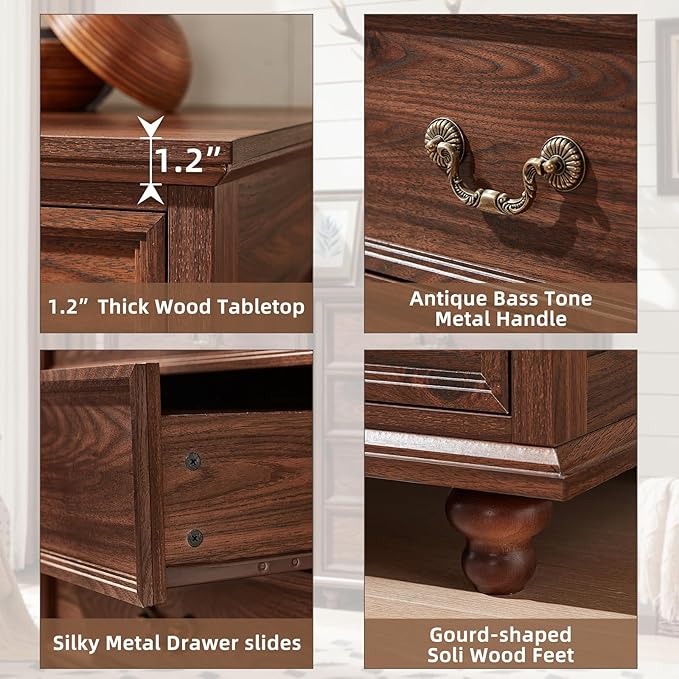 Farmhouse 5 Drawer Dresser for Bedroom, 45" Tall Rustic Chests of Drawers w/ 4 Solid Wood Feet, Mid Century Modern Wooden Closet Storage Dressers Organizer for Living Room, Hallway, Brown