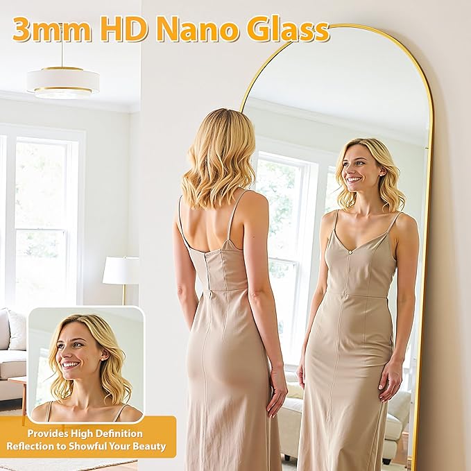 Full Length Mirror, 78"x38" Oversized Floor Mirror Freestanding, Full Body Mirror Floor Standing Mirrors with Stand, Hanging Mounted Mirrors for Bedroom Living Room, Gold, Arched Style