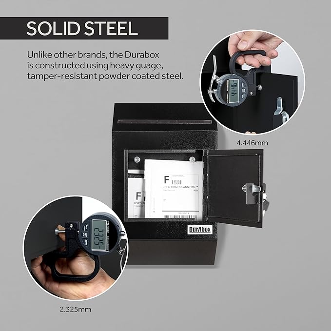 Drop Box Deposit Safe 10 x 4 x 16” Heavy Duty Steel with Slim Profile Wall Mailbox with Wide Deposit Slot for Letters, Documents Checks and Cash for Home, Office & Commercial (W300) (Black)