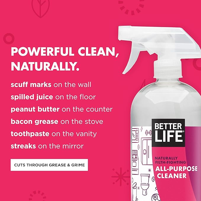Better Life Multi Surface Cleaner - Plant Derived Cleaner Spray, Non-Toxic All Purpose Cleaners, Eco-Friendly Non Toxic Cleaning Supplies for Home, Currant and Citrus Scent, 32 Fl Oz