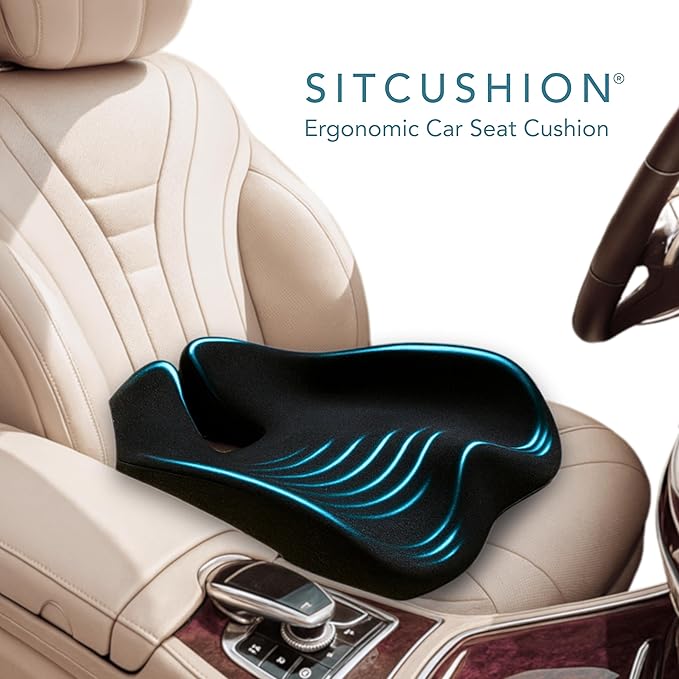 Car Seat Cushion for Driving — Orthopedic Memory Foam Car Seat Pad for Sciatica, Tailbone, and Back Pain Relief for Long Drives. Bonus: with Extra Non-Slip/Washable Cover(Black)