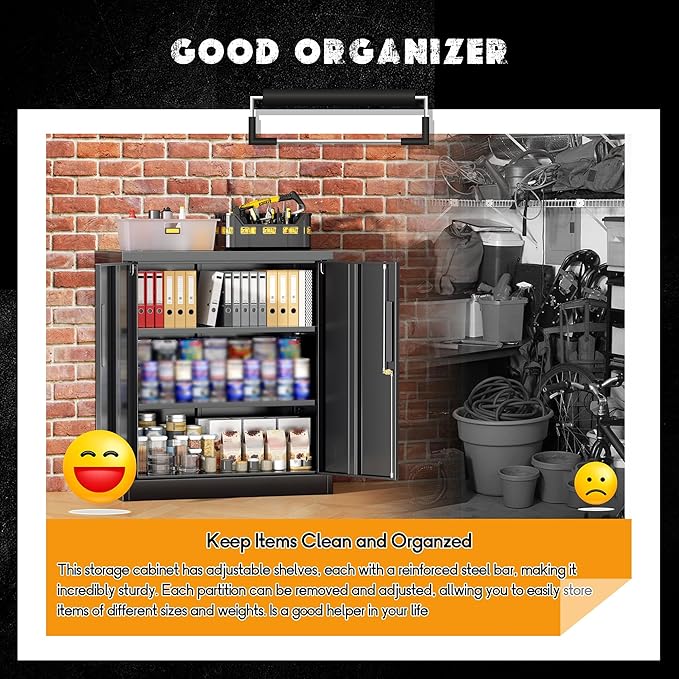Greenvelly Metal Garage Storage Cabinet,36" Black Lockable Metal Cabinets with 2 Doors and Shelves,Storage Locking Counter Cabinet for Home Office,Garage,Kitchen,School