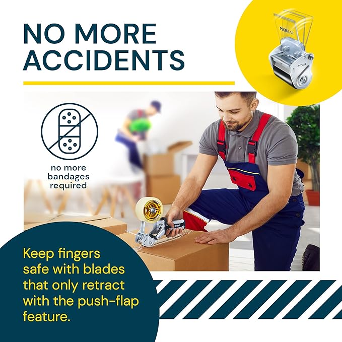 Excell EXC-828PL PUSHFLAP Tape Dispenser (2 Inch Wide), Manual, Metal/Plastic, 3 Inch Core for Carton Sealing & Packing, Easy One-Hand Operation - 1 Set + 2 Rolls of Transparent Tape