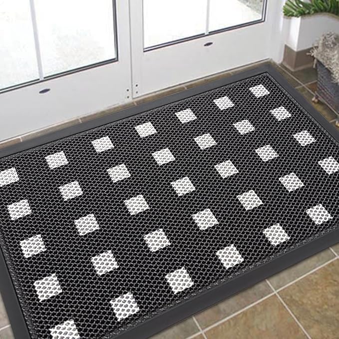 Extra Large Front Door Mat 48"x31" Heavy-Duty Waterproof Runner,Non-Slip Outdoor Rug for Entrance,Rubber Double Doormat Outside for All Weather,Black and White