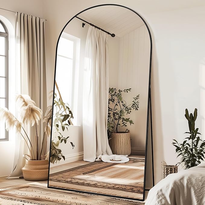 Antok Full Length Mirror, 91"x46" Oversized Floor Mirror Freestanding, Full Body Floor Standing Mirror with Stand, Hanging Mounted for Living Room Cloakroom,Black,Arched Style