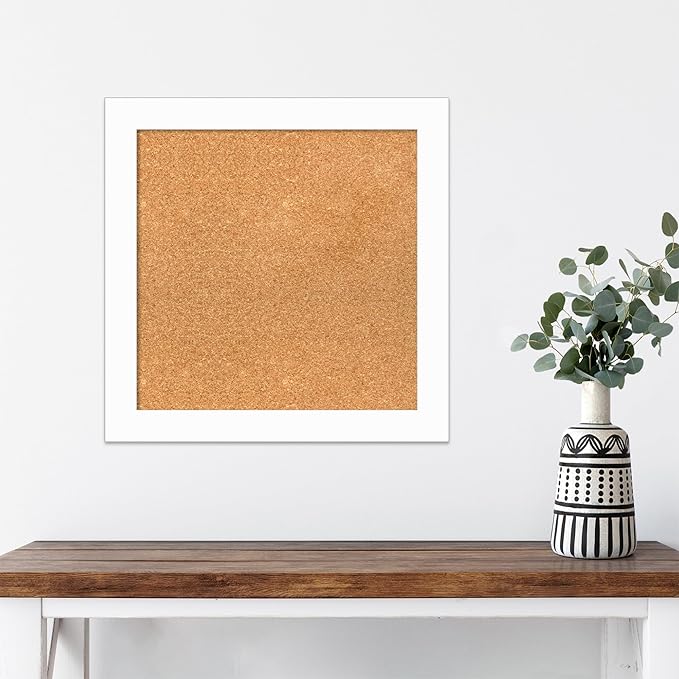 Amanti Art Natural Cork Board for Wall, 21x21 Vision Board with White Frame, Small Corkboard Office Decor for Home Organization, Casual Corkboard Pinboard to Display Items for Home Organization in