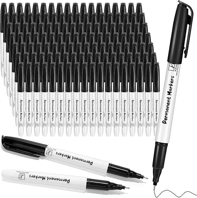 Aodaer 144 Pack Permanent Markers Black 0.5mm Ultra Fine Point Markers, Waterproof, Quick-drying, Smooth Writing Markers for Home Office School Supplies, Works on Wood, Plastic, Metal
