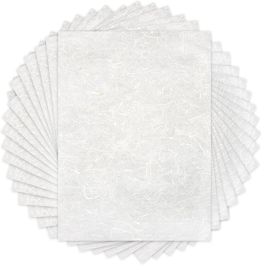 Benvo 50 Sheets A4 Natural Mulberry Paper Visible Plant Fibers Rice Paper Printable Decoupage Tissue Paper Sheets for Writing, Painting, Card Making, DIY Crafts(8.3x11.7in, Semi Transparent Off White)