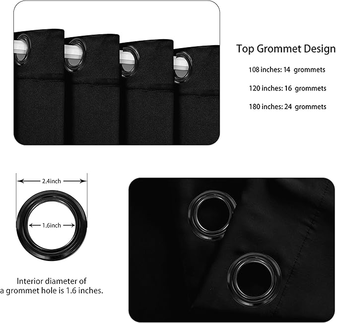 BONZER Room Divider Curtain Grommet Thermal Insulated Wide Blackout Curtains for Bedroom Living Room, 96L x 108W Inch (8L x 9W ft), 1 Panel, Black