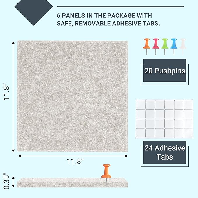 AKTOP Cork Board Bulletin Board 24"x36", 6 Pack Removable Felt Cork Board Tiles for Wall, Large Corkboard Notice Pin Board for Office, School & Home,24 Safe Adhesive Tabs, 20 Push Pins, Latte