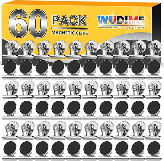 60 Pack Fridge Magnet Refrigerator Magnets, Strong Magnetic Clips Whiteboard Magnets, Magnet Clips Heavy Duty, Clip Magnets for Photo Displays, Home, Office, Classroom, Silver
