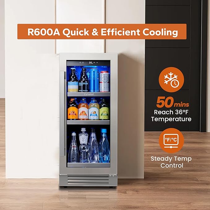 Ca'Lefort Beverage Refrigerator Cooler - 30 Inch 34-54°F Beverage Fridge Glass Door, Drink Fridge Glass Door 3 LED Beverage Cooler Built-in or Freestanding, Perfect for Home/Kitchen(6.0 Cu.ft)
