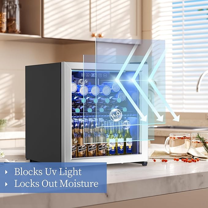 Beverage Refrigerator and Cooler, Freestanding Drink Dispenser for Soda Beer or Wine,70 Can Mini Fridge with Glass Door,Digital Temperature Control,Home, Bar, Office (Silver 1.78 Cu,Ft)