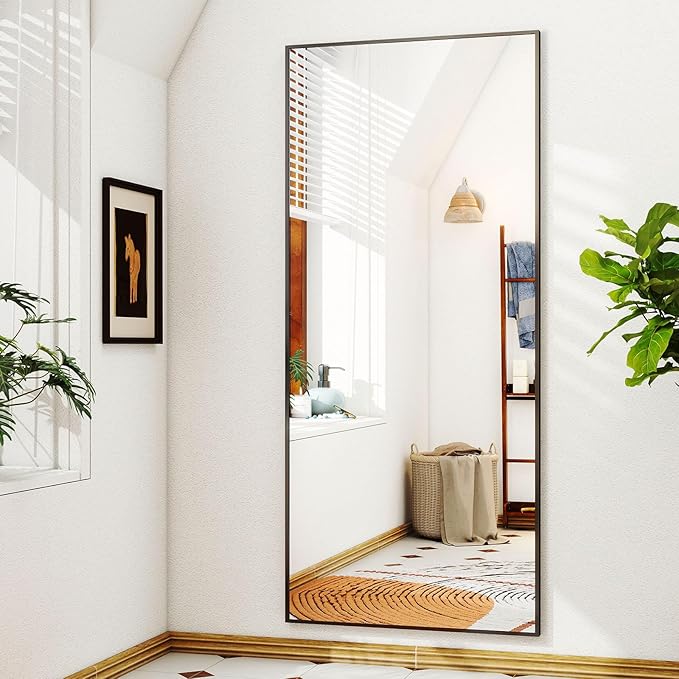 Full Length Mirror with Stand, 68"x24" Floor Mirror with Aluminum Alloy Frame, Full Body Mirrors,Free Standing or Wall-Mounted Mirrors for Living Room, Black