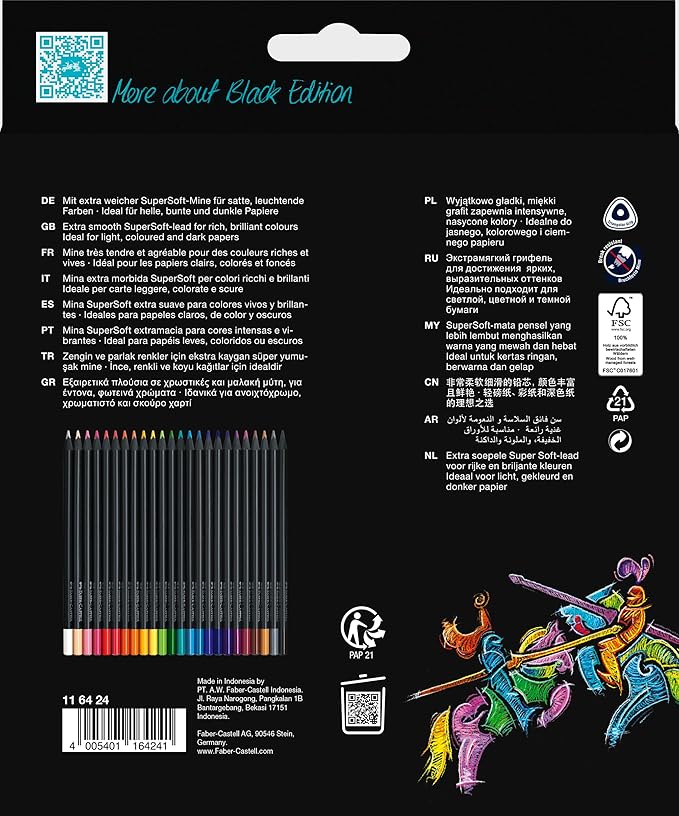 Faber-Castell Black Edition Colored Pencils: 24 Classic
