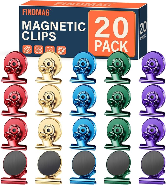 FINDMAG 20Pack Colorful Fridge Magnets, Refrigerator Metal Magnets Clips, Strong Magnetic Clip for Fridge, Scratch Free Clip Magnets for Whiteboard, Office, Classrooms, Cruise Cabins, Kitchen