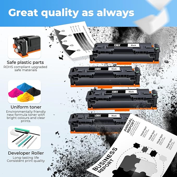138X Black Toner Cartridge Pro MFP 3101fdw Black Toner Compatible for HP 138X Black Toner Cartridge for HP138X W1380X for Pro 3001dw 3101sdw Toner 2 Pack (with Chip)