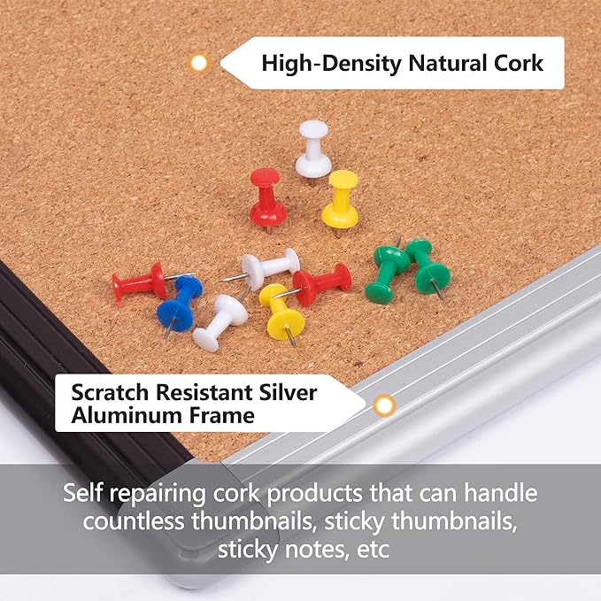 Board2by 2 Pack Cork Bulletin Board 24" x 18", Black/Sliver Aluminium Framed Corkboard, Office Board for Wall Decor, Large Wall Mounted Notice Pin Board with 36 Push Pins for School, Home & Office