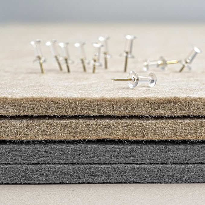 Bulletin Board, 35 x 17 1/2 inches Felt Board - Decorative Pin Board, Cork Board Alternative for Wall, Foldable Picture Board Self-Adhesive Vision Board Prayer Board with 20 Pushpins - Gray