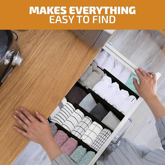 Bambüsi 4 Pack Drawer Divider - Bamboo 2.6" High, 12.5-17" Adjustable Drawer Organizers for Clothes, Expandable Dresser Separators in Bedroom/Bathroom/Kitchen/Office Organization and Storage (Black)