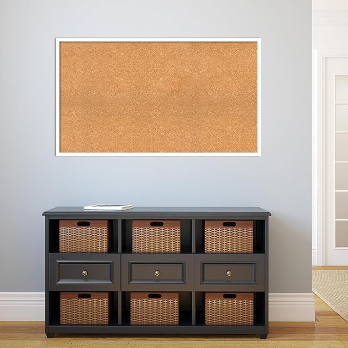 Amanti Art Natural Cork Board for Wall, 27x47 Vision Board with White Frame, Oversize Corkboard Office Decor for Home Organization, Modern Corkboard Pinboard to Display Items for Home Organization in
