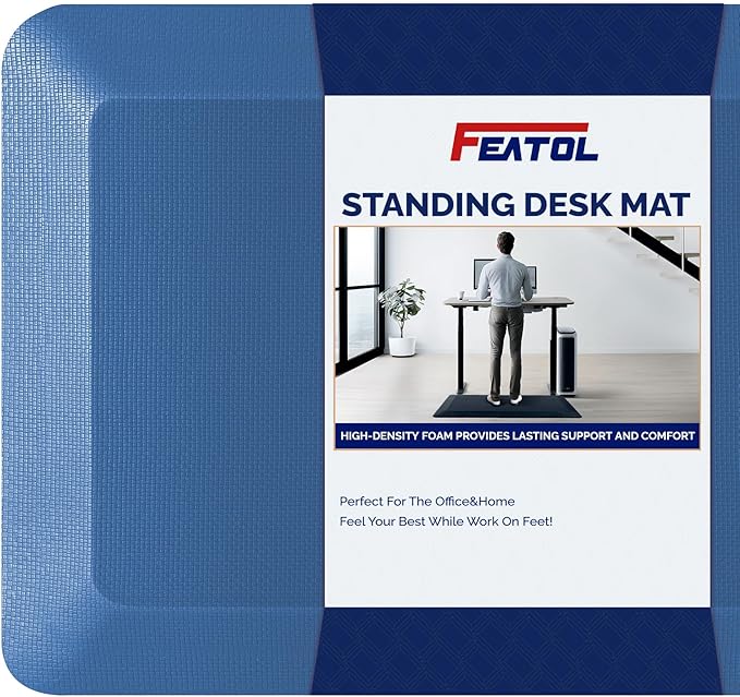 Anti Fatigue Mat Floor Kitchen Mat, FEATOL Standing Desk Mat Foam Cushioned Anti Fatigue Mats Comfort Standing Pad 9/10 Inch Thick (20" x 39", Blue)